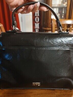 Madden NYC Black Patent Leather Top-Handle Satchel